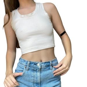 Aeropostale White Ribbed Basic Capsule Wardrobe Minimalist Cropped Tank Top